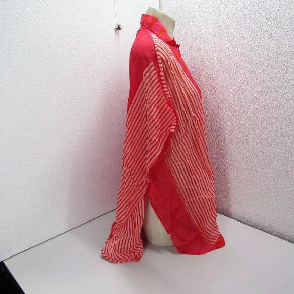 NEW SAACHI Womens Flowy Oversized Striped Button-Up Shirt Size OS RedPink/Orange - Picture 4 of 8